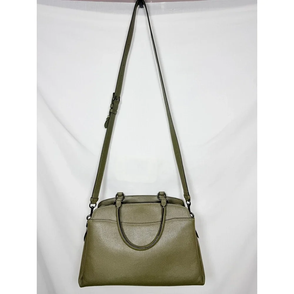 COACH Mini Lillie Carryall Crossgrain Leather Satchel Crossbody Dark Olive Green